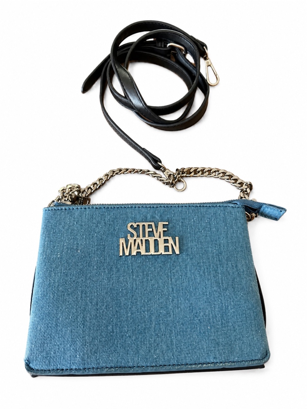 Steve Madden Denim Blue Crossbody with Chain & Leather Strap